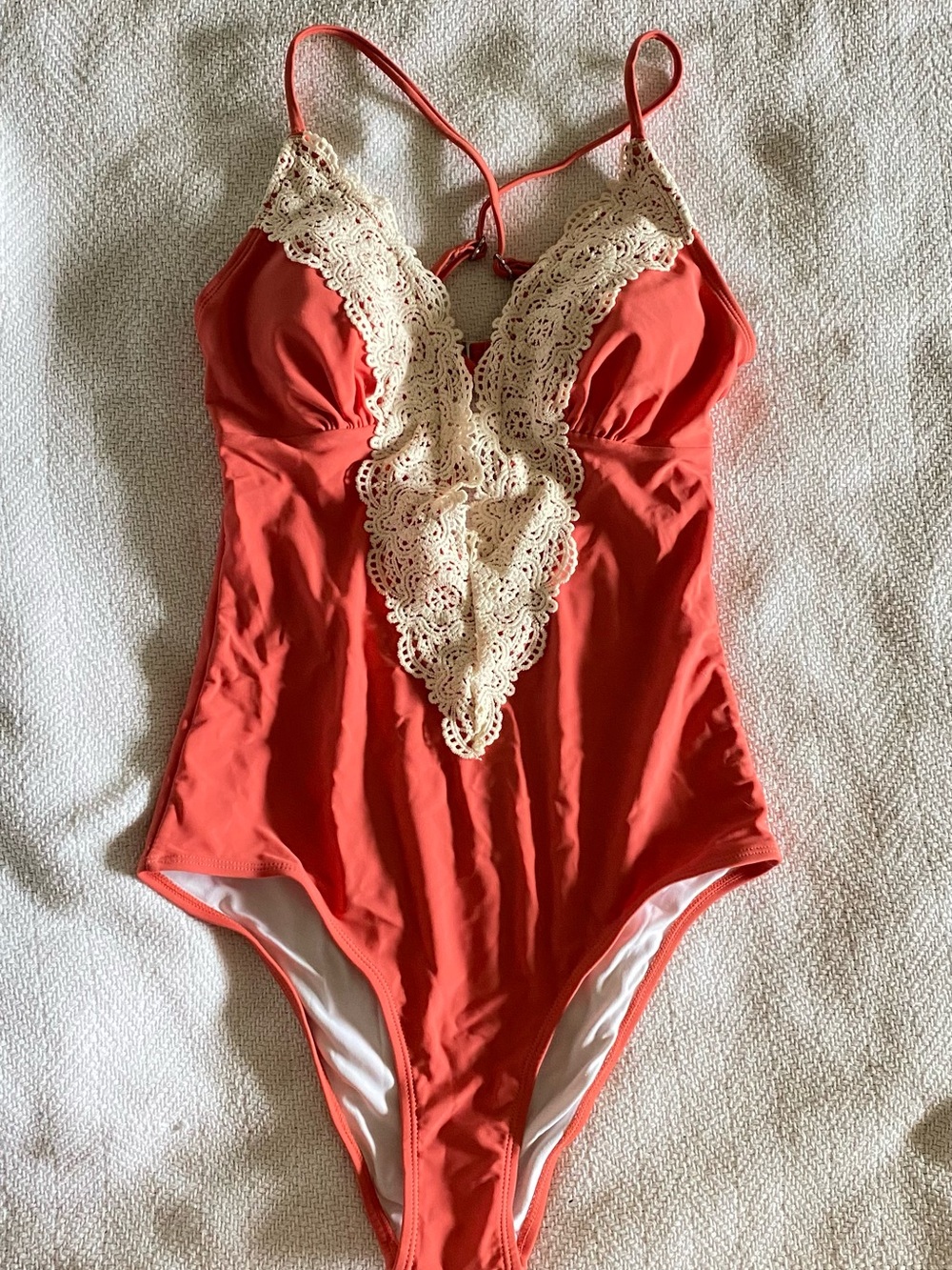 ⚡️NWT Cupshe Coral One-Piece Swimsuit with Cream Lace Trim